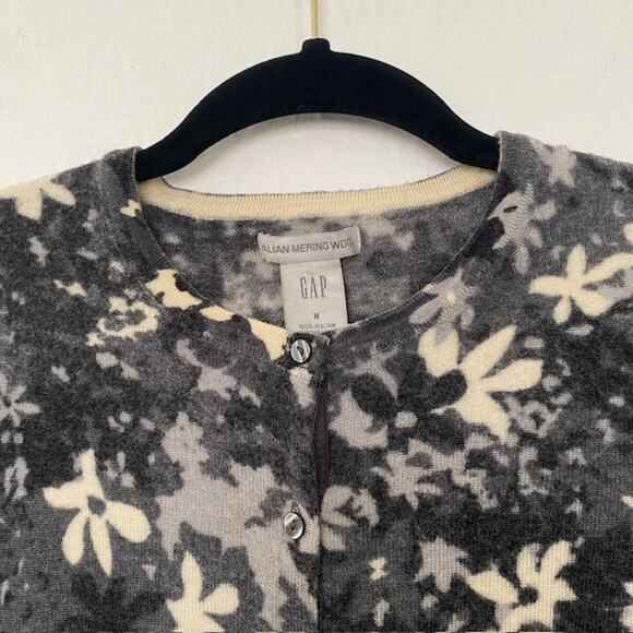 Vintage Gap Italian Merino Wool Cardigan Sweater Black/Gray/Off White Women's M - Picture 2 of 11